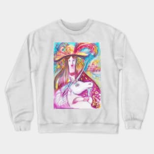 UNICORN  AND LADY WITH PEACOCK FEATHERS Crewneck Sweatshirt